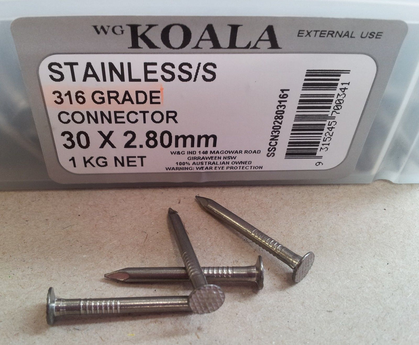 316 Grade Stainless Steel Connector Nails 1Kg 30x2.80mm