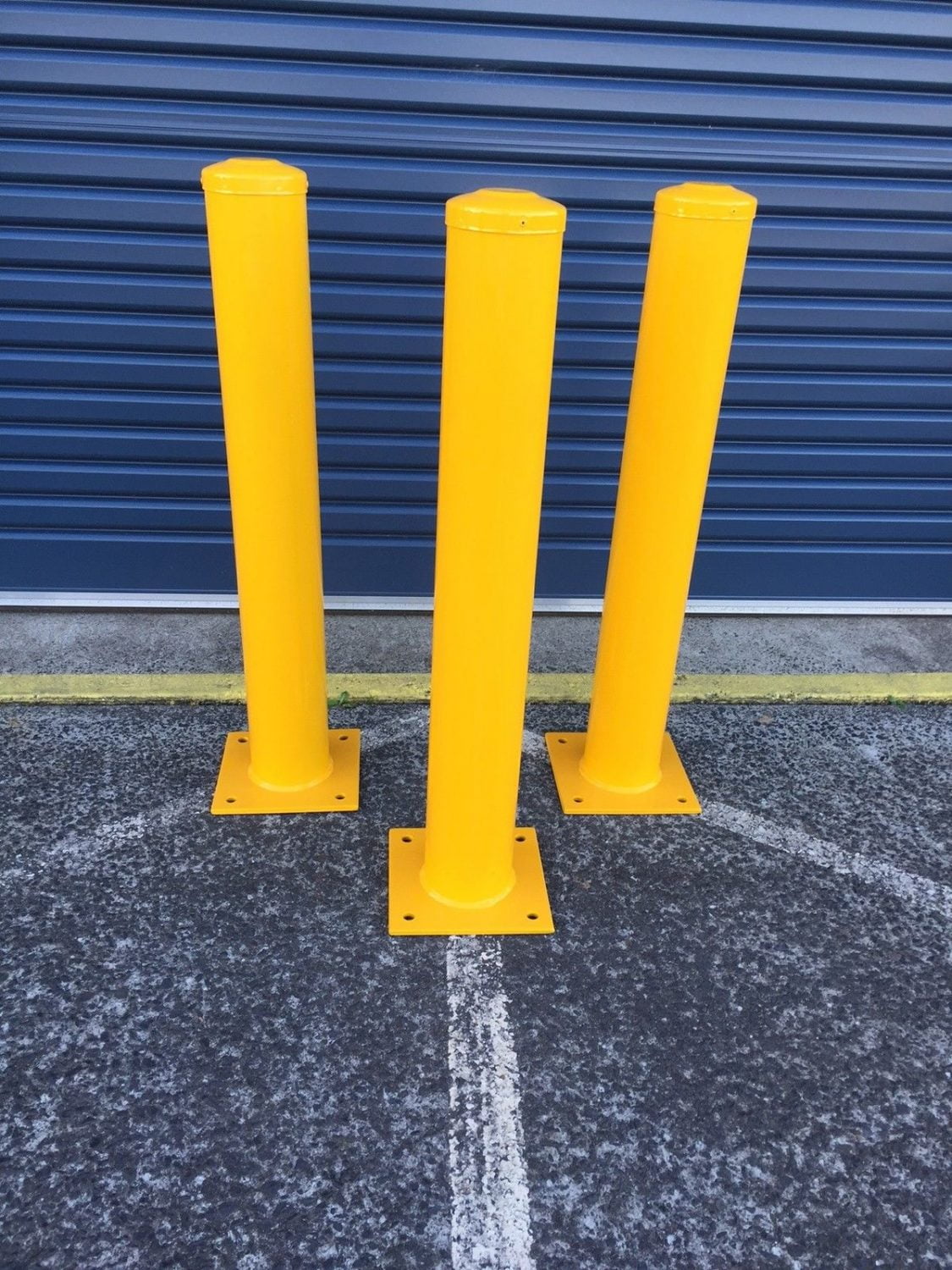 Powder Coated Yellow Steel Security Bollard with Cap 1 Metre High x 114mm OD